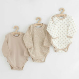 Set 3 piese, New Baby, Classic II, Include 3 body-uri cu maneca lunga, Marime 50, Din bumbac 100%, Beige