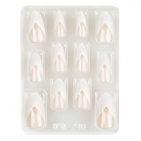 Set Unghii False Pretăiate, 12 Bucăți, French Oval-Ascuțite, Nude cu Colț Alb, Oem