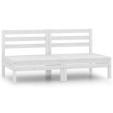 vidaXL Canapele de mijloc pentru grădină, 2 buc., alb, lemn masiv pin 806588