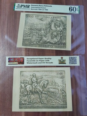 REPRODUCERE pe hartie cu filigran si fire UV proiect bancnota 1000 lei 1906 foto