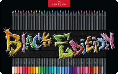 Creioane colorate, 36 culori, Black edition, cutie metal, Faber-Castell foto