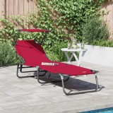 VidaXL Șezlong pliabil cu copertină roșu din țesătură Oxford 600D