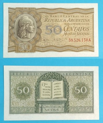 Argentina 50 Centavos 1951 &amp;#039;Libertatea&amp;#039; UNC serie: 59.526.130A p261 foto