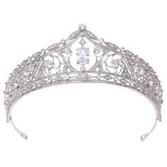 Diadema mireasa argintie cu cristale si zirconiu, Ruby foto