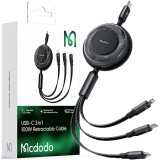 Mcdodo Cablu Usb-C 3In1 Retractabil &Icirc;ncărcare Rapidă Usb-C Lightning Micro 100W