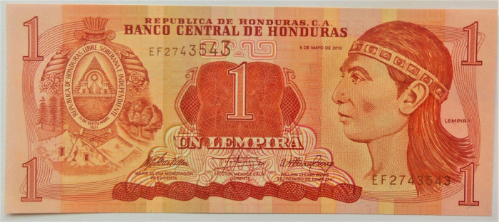 BANCNOTA EXOTICA 1 LEMPIRA - HONDURAS, anul 2010 *cod 754 = UNC
