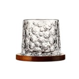 Pahar, pentru whiskey, Spinner, cu baza din lemn, 280 ml, 9.2 x 8 cm, transparent, din sticla, design unic si elegant, Oem