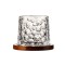 Pahar, pentru whiskey, Spinner, cu baza din lemn, 280 ml, 9.2 x 8 cm, transparent, din sticla, design unic si elegant
