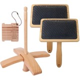 Pieptene din lemn cu moletă pentru cardare a l&acirc;nii, pentru felting cu ac, amestecare și curățare &ndash; 2 buc