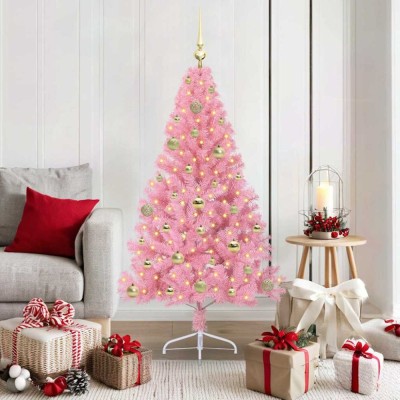 vidaXL Pom de Crăciun artificial pre-iluminat Roz 150 cm PVC 3397067 foto
