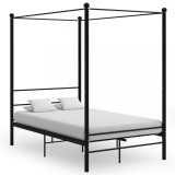 Cadru de pat cu baldachin, negru, 140x200 cm, metal, Cires, Pat de mijloc, Dublu, vidaXL