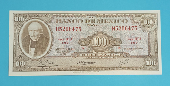 Mexic 100 Pesos 1972 &#039;Hidalgo&#039; UNC serie: H5206475