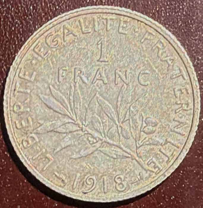 FRANTA MONEDA ARGINT 1 FRANC 1918/ AG.(.835)/ 5 g./ 23 mm./ SE VINDE PRODUSUL DIN POZE