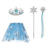 Set Deghizare, 4 Piese, Fustă Tutu, Coroniță, Baghetă și Clamă, Bleu și Argintiu, 3+ Ani