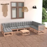 vidaXL Set mobilier grădină cu perne, 9 piese, lemn masiv de pin 3076769