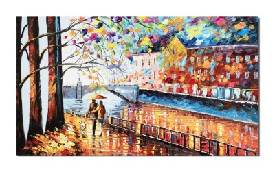 Tablou GIGANT indragostiti pictat manual, O seara linistita, 120x70cm ulei pe panza in relief efect 3D foto