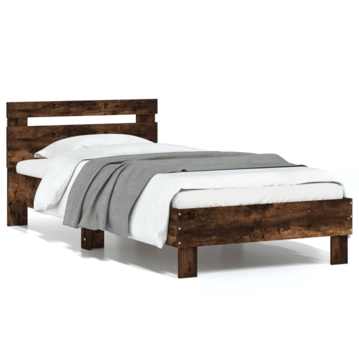 Gossi cadru de pat cu tablie stejar fumuriu 75x190 cm lemn prelucrat