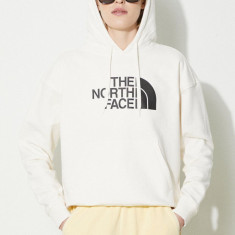 The North Face hanorac de bumbac W Light Drew Peak Hoodie femei, culoarea bej, cu glugă, cu imprimeu, NF0A3RZ4QLI1