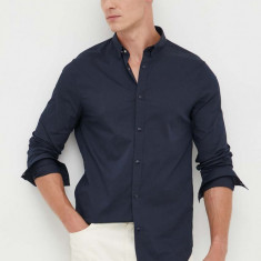 Armani Exchange camasa barbati, culoarea albastru marin, cu guler button-down, slim