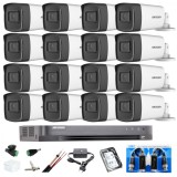 Kit complet 16 camere supraveghere exterior 5MP TURBO HD HIKVISION 40 m IR, accesorii +hard 4TB SafetyGuard Surveillance