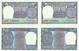 2 x 1976 , 1 rupee ( P-77t ) - India - stare aUNC Stare consecutiva !