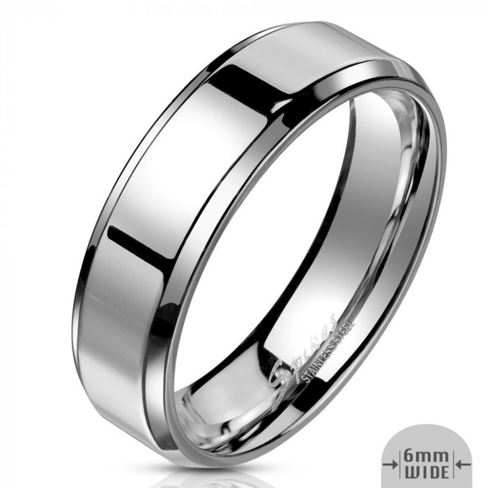 Inel din oțel &icirc;n culoare argintie - o bandă cu finisaj lucios, 6mm - Marime inel: 67