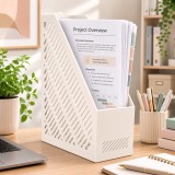 Suport vertical pentru documente si dosare a4, alb, organizare eficienta birou