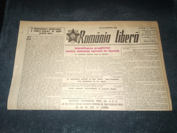 ZIARUL ROMANIA LIBERA 14 SEPTEMBRIE 1950