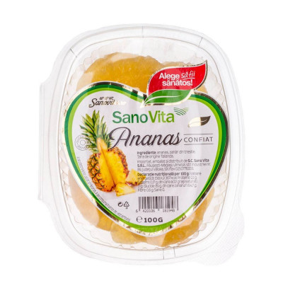 Ananas Confiat Sano Vita, 100 g, Ananas Uscat, Ananas Deshidratat, Fructe Confiate, Ananas Fruct Confiat, Ananas Sano Vita, Fructe Confiate Sano Vita, foto