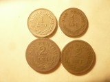 4 Monede 1 leu si 2 lei 1924 cu si fara semn monetar , cal. Buna si F.Buna