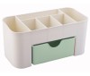 Organizator pentru cosmetice, bijuterii si ceasuri, 1 sertar, 6 compartimente, plastic, crem/verde, Oem