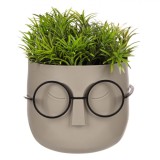 Ghiveci Decorativ Fata cu Ochelari, Plastic, Bej, 11x11x14cm, Planta Artificiala, Oem