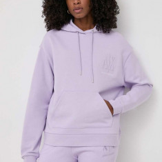 Armani Exchange hanorac de bumbac femei, culoarea violet, cu glugă, neted