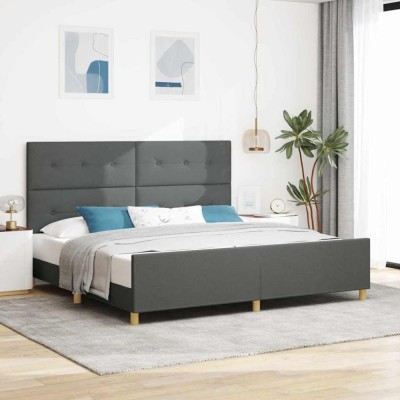 vidaXL Cadru de pat cu headboard Gri &amp;icirc;nchis 200 x 200 cm țesătură foto