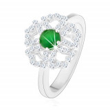 Inel realizat din argint 925, floare strălucitoare, contururi de petale transparente, centru verde - Marime inel: 53