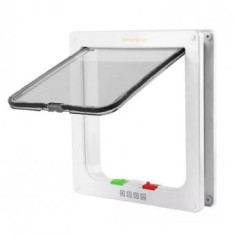 Usa batanta pentru animale de companie, XL 27.8 x 24.9 x 5.3 cm, ABS, 4 moduri de intrare/iesire, pentru pisici si caini de talie mica, alb