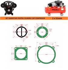 Set complet de 7 garnituri cap compresor de aer cu 2 cilindri de 51mm Mod.0.17/8 (A) CH179