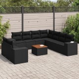 vidaXL Set canapele de grădină cu perne, 10 piese, negru, poliratan