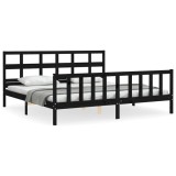 Cumpara ieftin Cadru pat cu tablie 200x200 cm, negru, lemn masiv