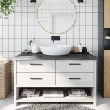vidaXL Blat de baie, gri &icirc;nchis, 100x50x(2-4) cm, lemn masiv tratat