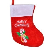 Cizmulita ornament pentru brad de Craciun, rosie, catifelata, cu bastonas si vasc, 18x13 cm, CMCLASS