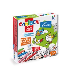 Set Puzzle si 12 Carioci City&amp;amp;Jungle Carioca, 35 Piese, Multicolor, Carioci Super Lavabile, Puzzle, Puzzle Carioca, Carioci Puzzle, Set Carioca Puzzle foto