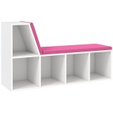 HOMCOM Bibliotecă-bancă 2 &icirc;n 1 cu 5 compartimente de depozitare și 2 perne 108 x 30 x 60 cm alb roz | Aosom Romania