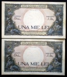 392 ROMANIA WWII 2X1000 LEI 10.09.1941 SR. 632-633 XF/AUNC SERII CONSECUTIVE
