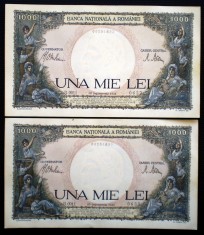 392 ROMANIA WWII 2X1000 LEI 10.09.1941 SR. 632-633 XF/AUNC SERII CONSECUTIVE
