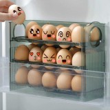 Cutie Depozitare Oua Frigider cu 3 Sertare, 30 Oua, Transparenta, Organizator Frigider cu Indicator Data