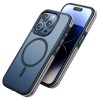 Husa de Protectie Compatibila cu iPhone 15 Pro, Rezistenta la Socuri, Margine Albastra, Spate Fumuriu,