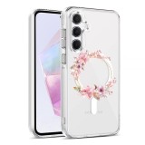 Husa pentru samsung galaxy a55 5g, atasare magnetica, magsafe, pink wreath 2, clear
