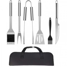 Set ustensile din inox pentru gratar 6 piese cu Husa Grunberg UG6PS foto