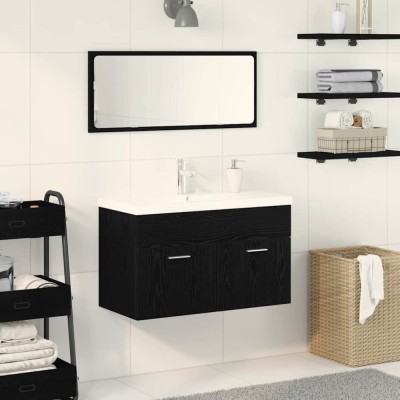 vidaXL Dulap de chiuvetă Stejar Negru 90 x 38.5 x 46 cm Lemn compozit 3333136 foto